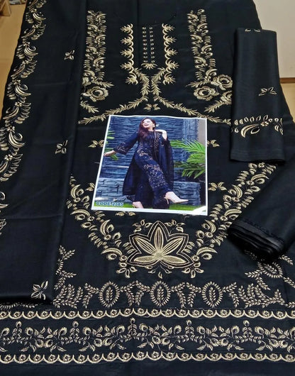 Black Embroidered 3-Piece Women's Lawn Suit with Bamber Dupatta - image 3