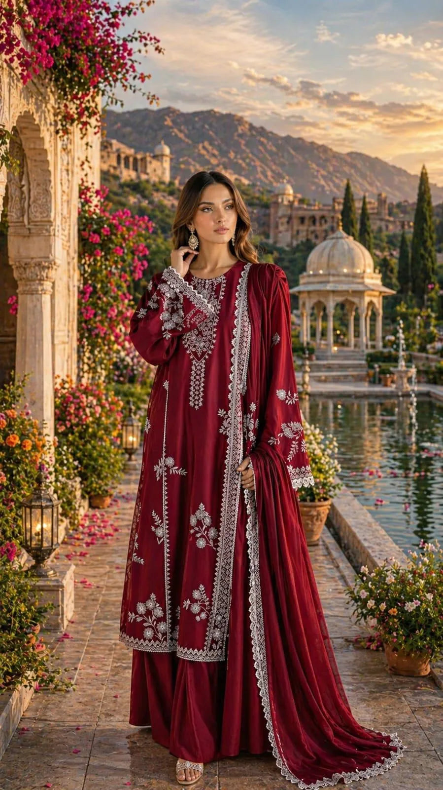 Maroon Embroidered Lawn 2Pcs Shirt Trouser Set - Design 2 - image 1
