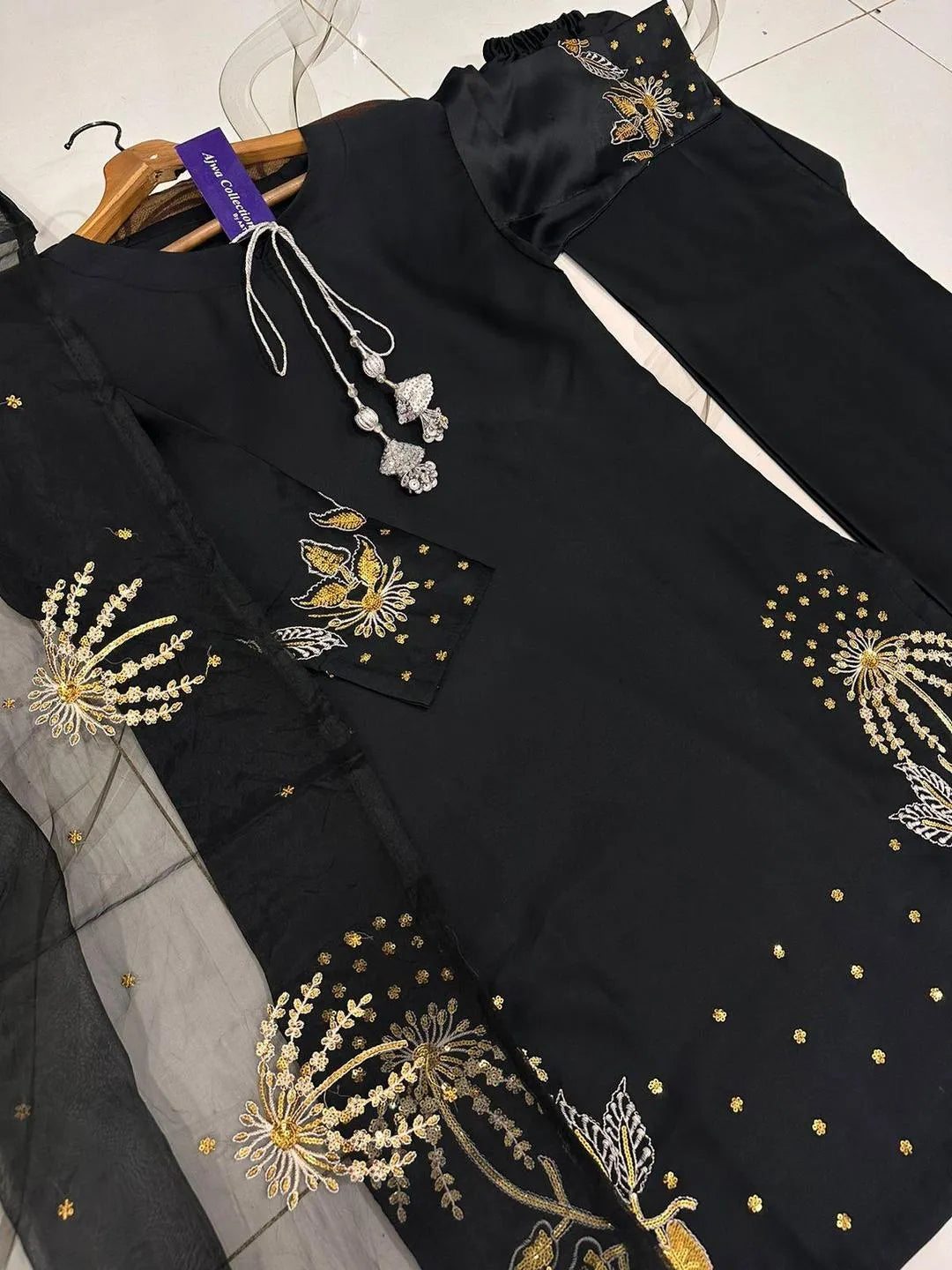 Silver/Golden Heavy Sequence Embroidery 3Pcs Set - image 3