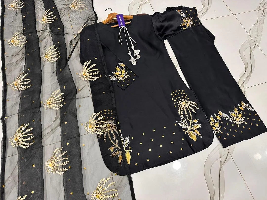 Silver/Golden Heavy Sequence Embroidery 3Pcs Set - image 4
