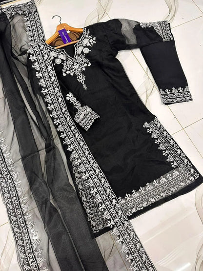 Black Embroidered 3-Piece Suit for Women - image 1