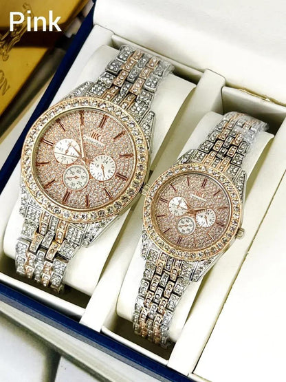 Golden Stone-Studded Couple Watches for Men Women - image 2