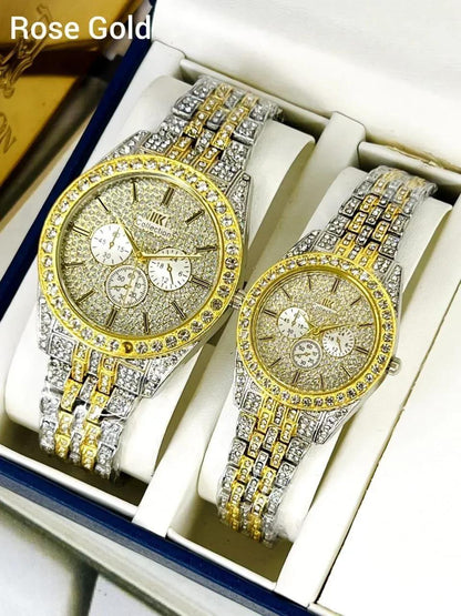 Golden Stone-Studded Couple Watches for Men Women - image 3