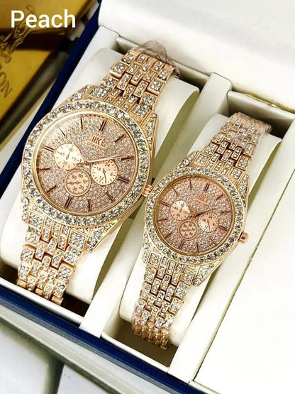 Golden Stone-Studded Couple Watches for Men Women - image 4