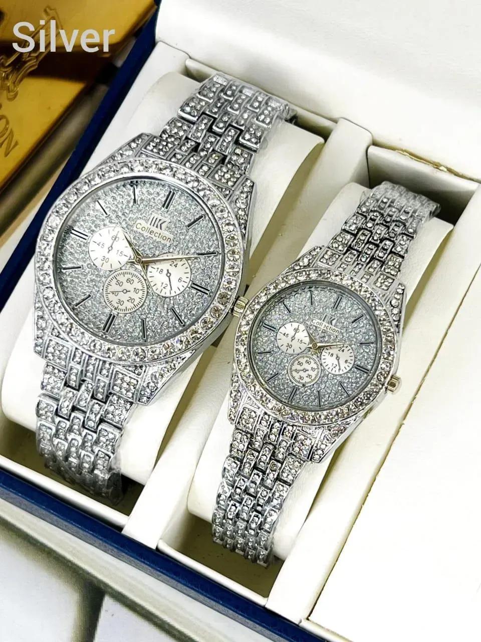 Golden Stone-Studded Couple Watches for Men Women - image 5