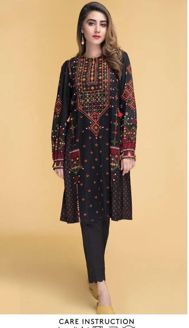 Black Embroidered Lawn 2Pcs Kurta Set - image 1