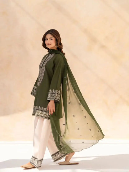 Elegance Embroidered Cotton Suit Set - 3 Pcs - image 3