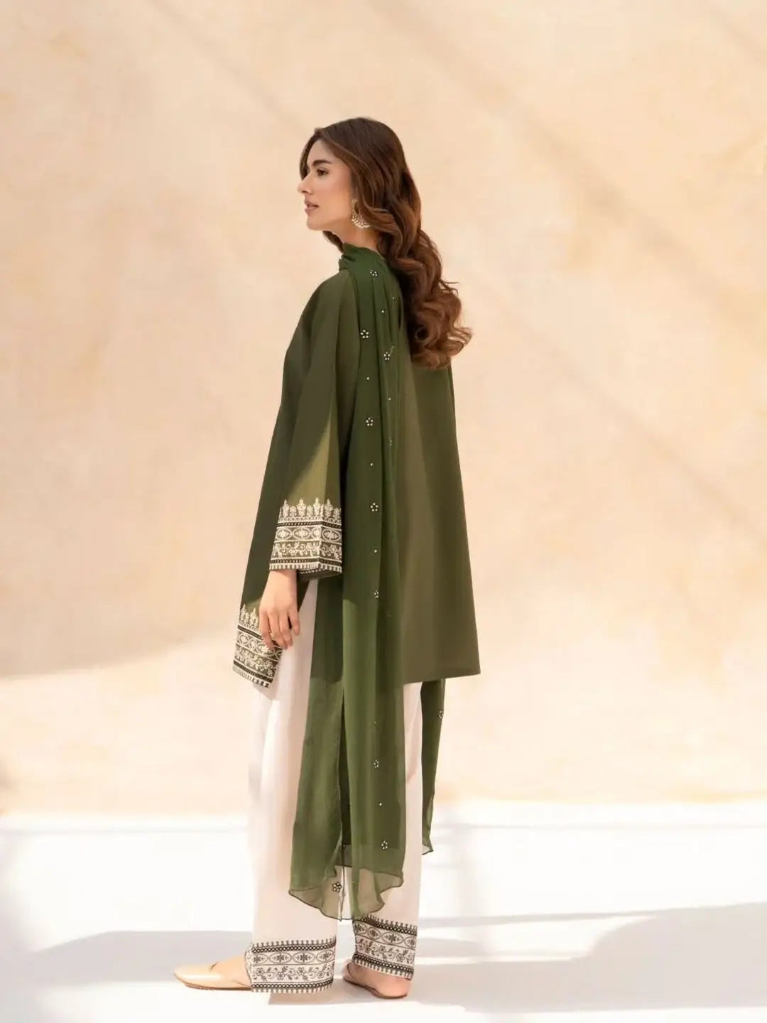 Elegance Embroidered Cotton Suit Set - 3 Pcs - image 4