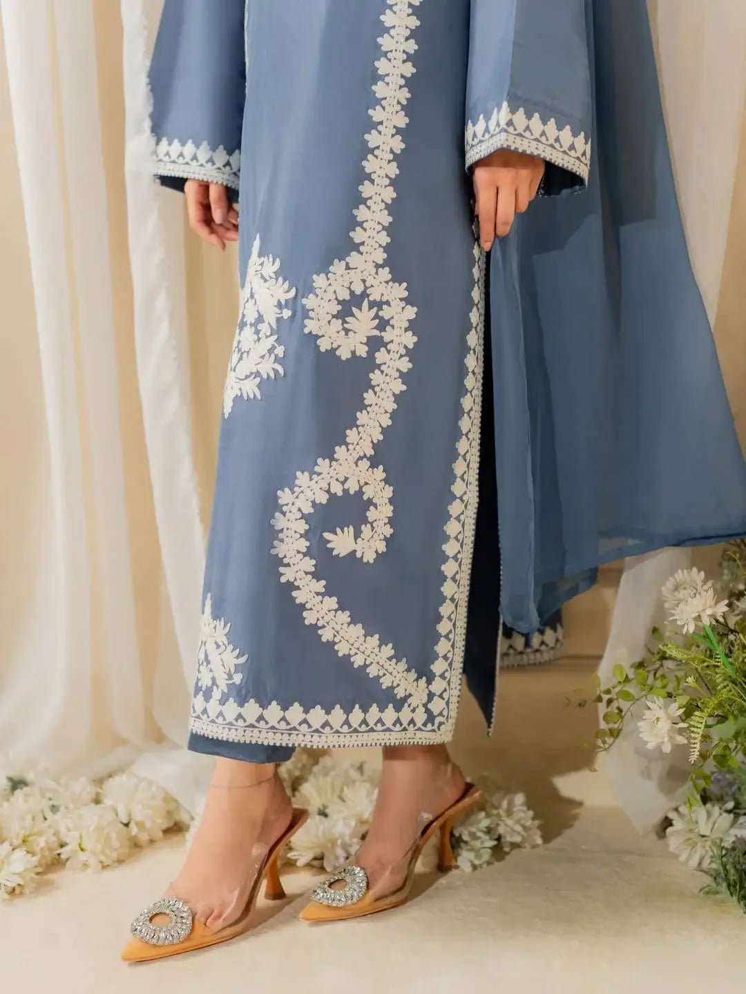 Stunning Embroidered Raw Silk Suit Set - 3 Pcs - image 3
