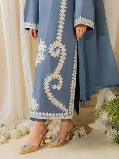 Stunning Embroidered Raw Silk Suit Set - 3 Pcs - image 3