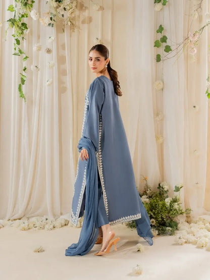 Stunning Embroidered Raw Silk Suit Set - 3 Pcs - image 6