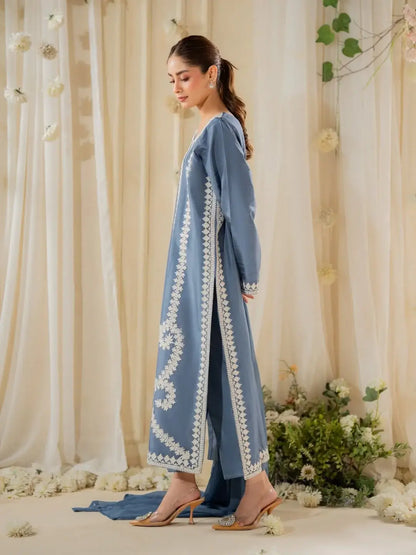 Stunning Embroidered Raw Silk Suit Set - 3 Pcs - image 7