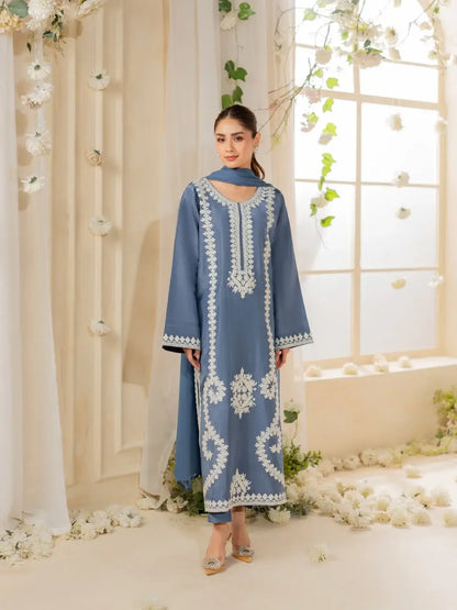 Stunning Embroidered Raw Silk Suit Set - 3 Pcs - image 9