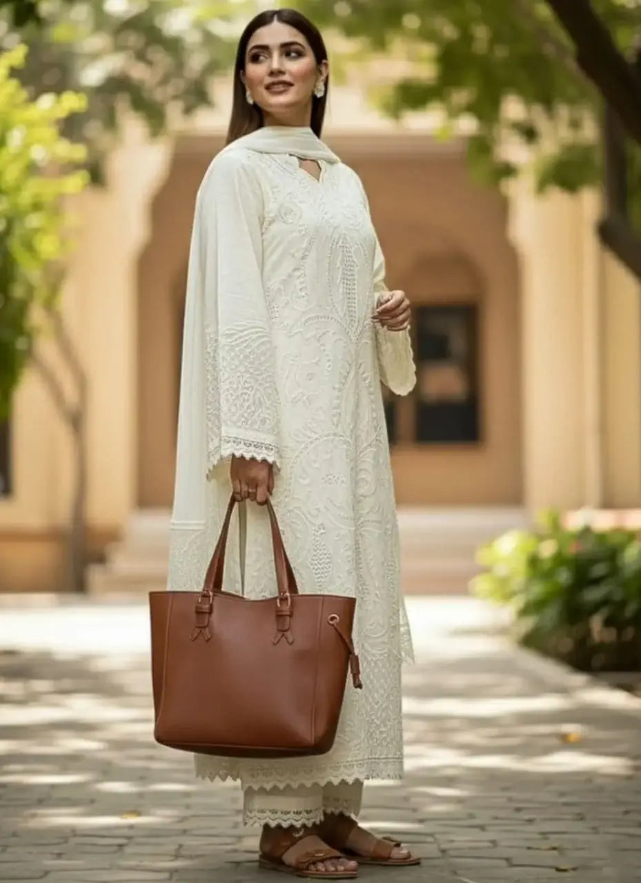 Beige Embroidered 3 Pcs Women's Stitched Suit in Arabic Lawn - image 2