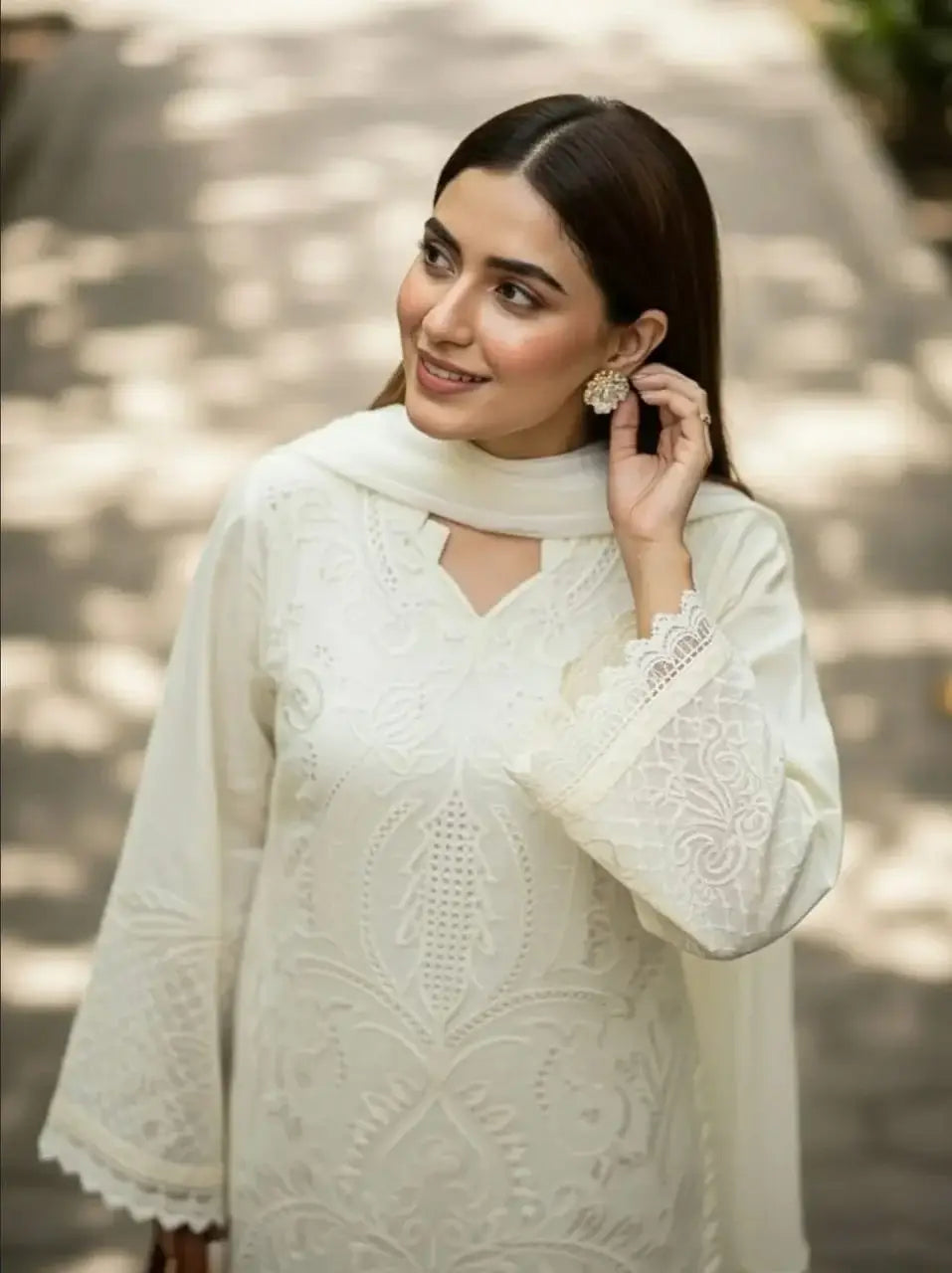 Beige Embroidered 3 Pcs Women's Stitched Suit in Arabic Lawn - image 3