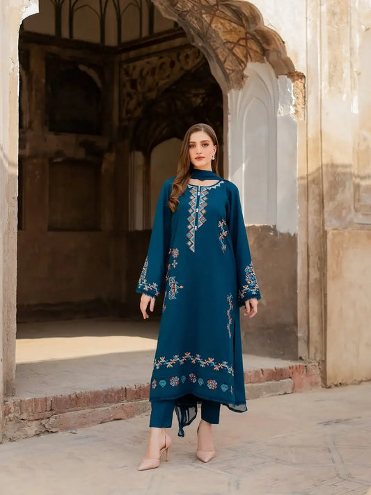 Exquisite Linen Embroidered Suit Set - 3 Pcs - image 1