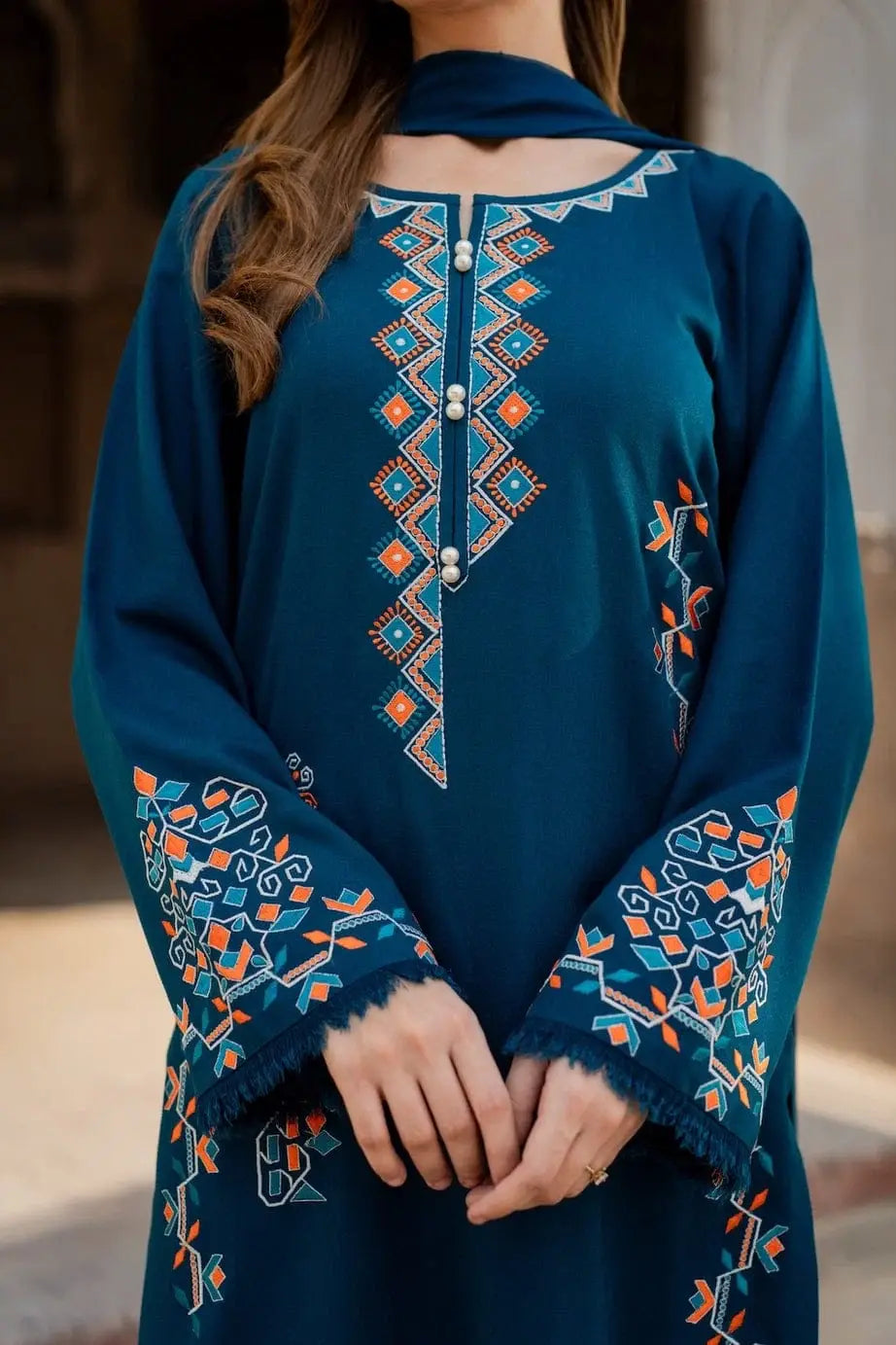 Exquisite Linen Embroidered Suit Set - 3 Pcs - image 3