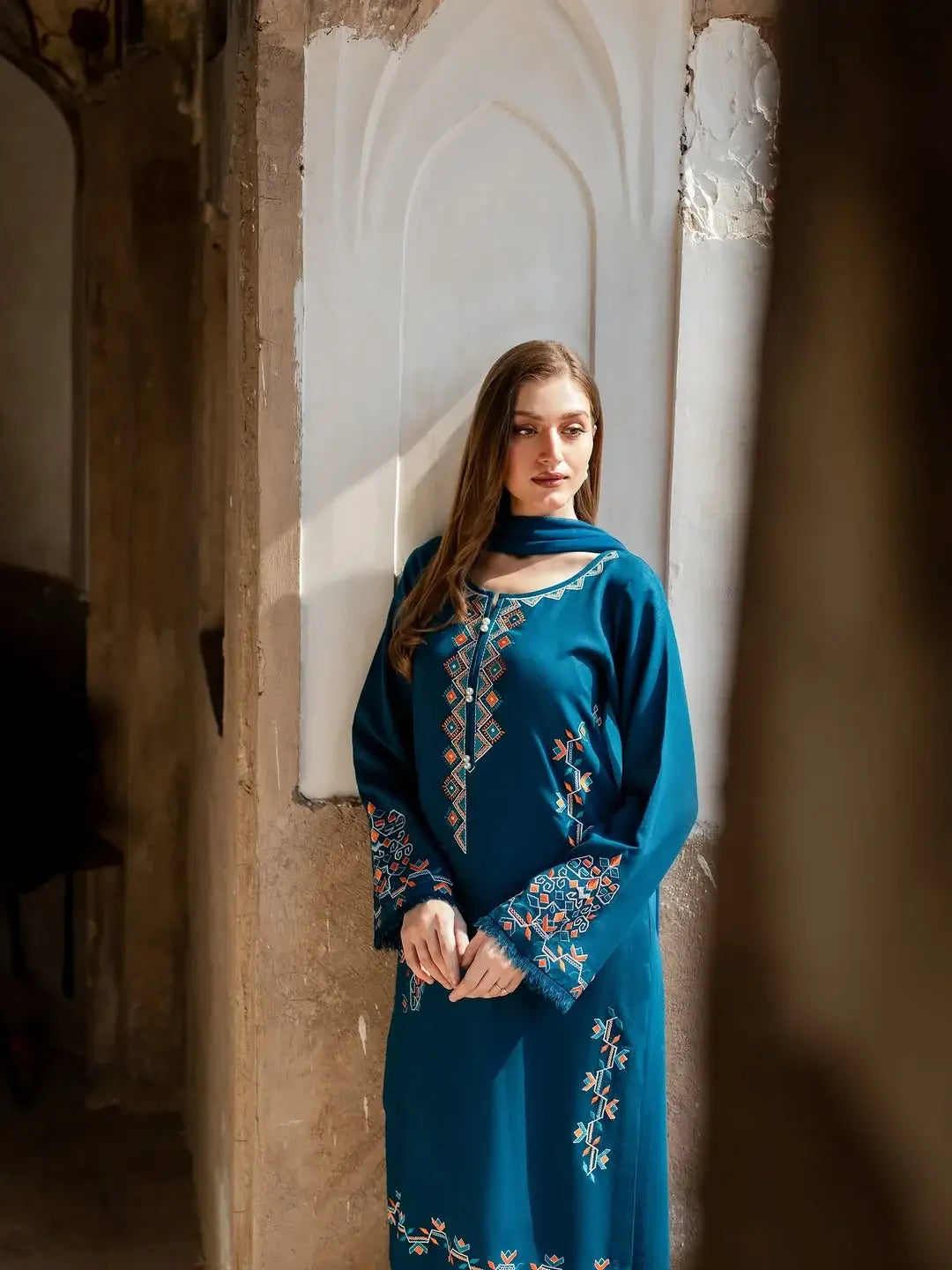 Exquisite Linen Embroidered Suit Set - 3 Pcs - image 5
