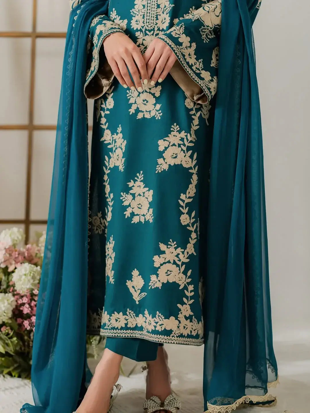 Stunning 3 Pcs Women's Stitched Suit with Embroidered Pattern - image 3