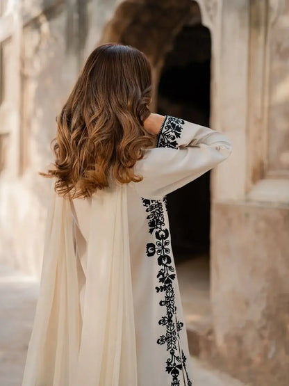 Stunning 3 Pcs Women's Stitched Embroidered Suit - Arabic Lawn Off White - image 7