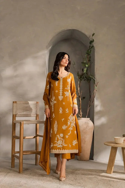 Chic Mustard Linen Embroidered Suit - 3 Pcs Set for Women's Fashion - image 4