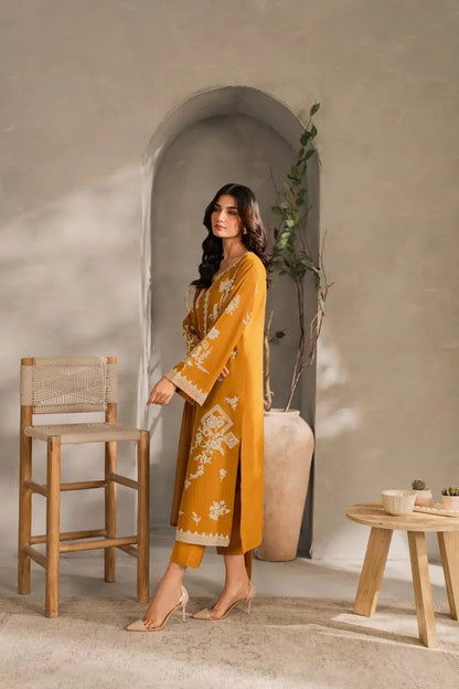 Chic Mustard Linen Embroidered Suit - 3 Pcs Set for Women's Fashion - image 6