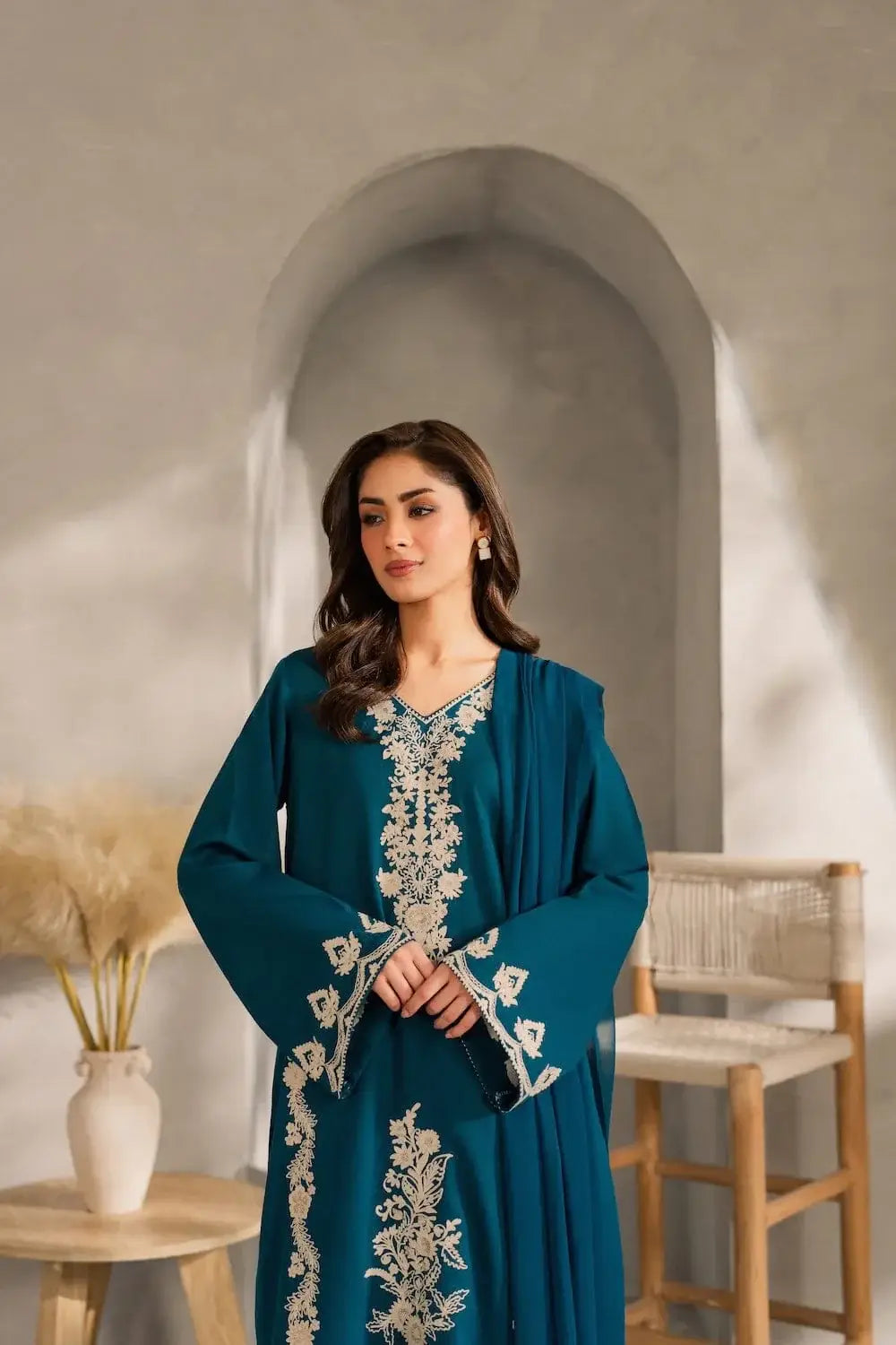 Stylish Embroidered Linen Suit - 3 Pcs Set - image 2