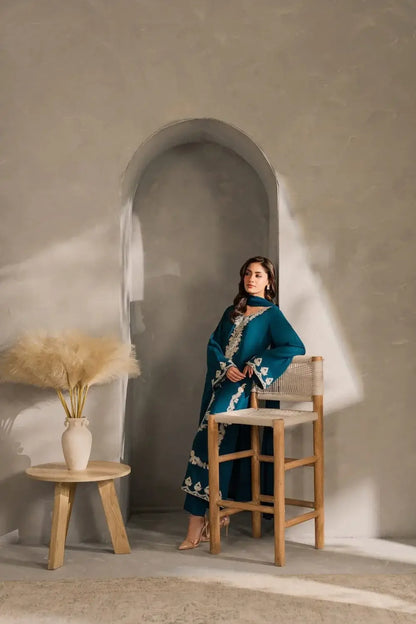 Stylish Embroidered Linen Suit - 3 Pcs Set - image 3