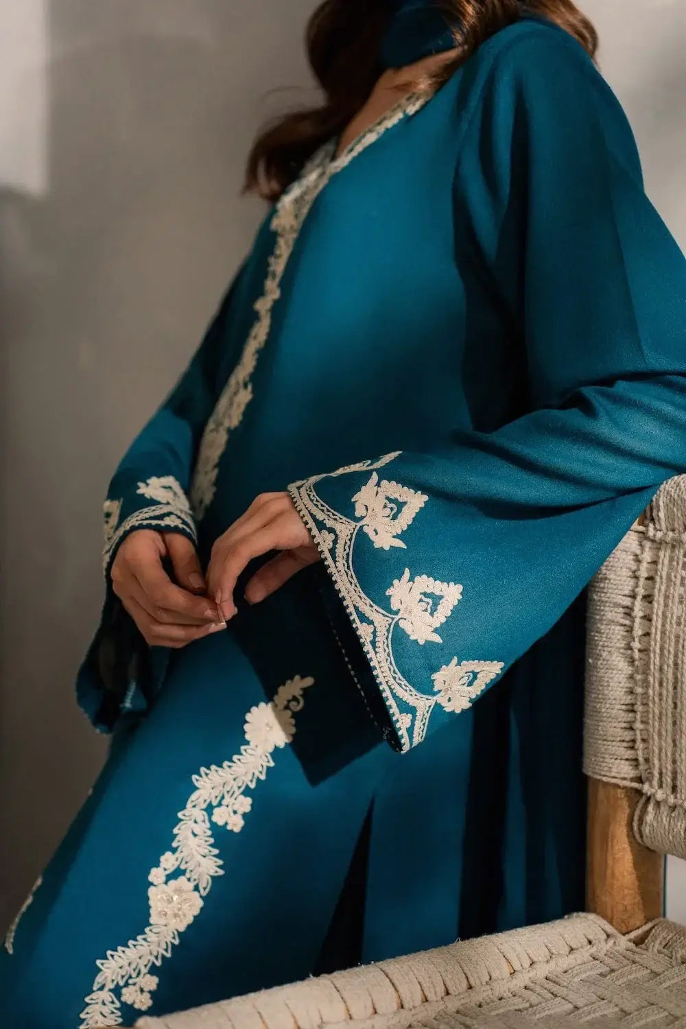 Stylish Embroidered Linen Suit - 3 Pcs Set - image 5