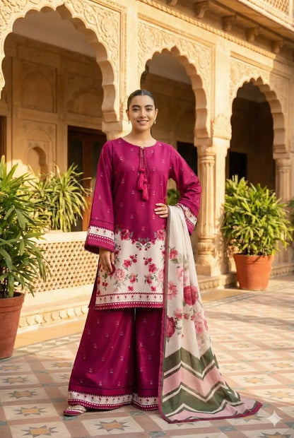 Beautifully Printed Silk Suit for Women - 3 Pcs Set - image 2