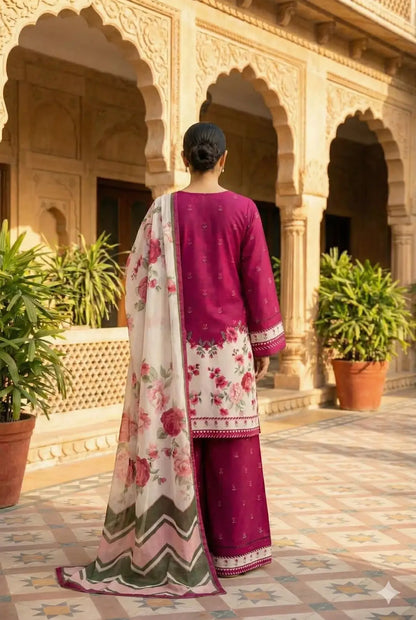 Beautifully Printed Silk Suit for Women - 3 Pcs Set - image 3