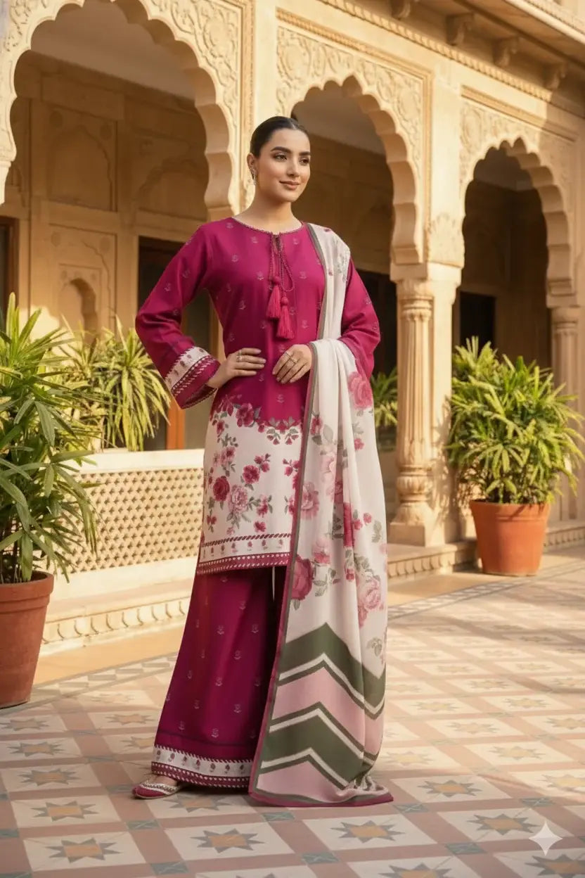 Beautifully Printed Silk Suit for Women - 3 Pcs Set - image 4