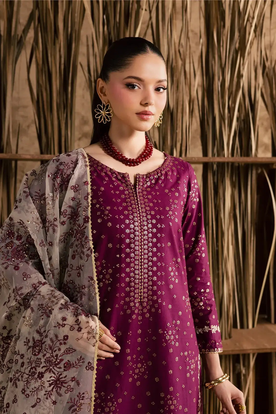 Stunning Embroidered Cotton Suit - 3 Pcs Set - image 1