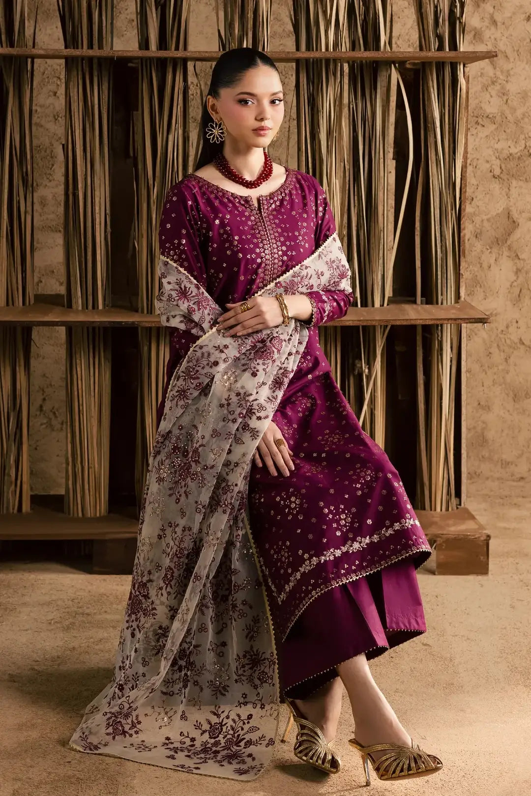 Stunning Embroidered Cotton Suit - 3 Pcs Set - image 4