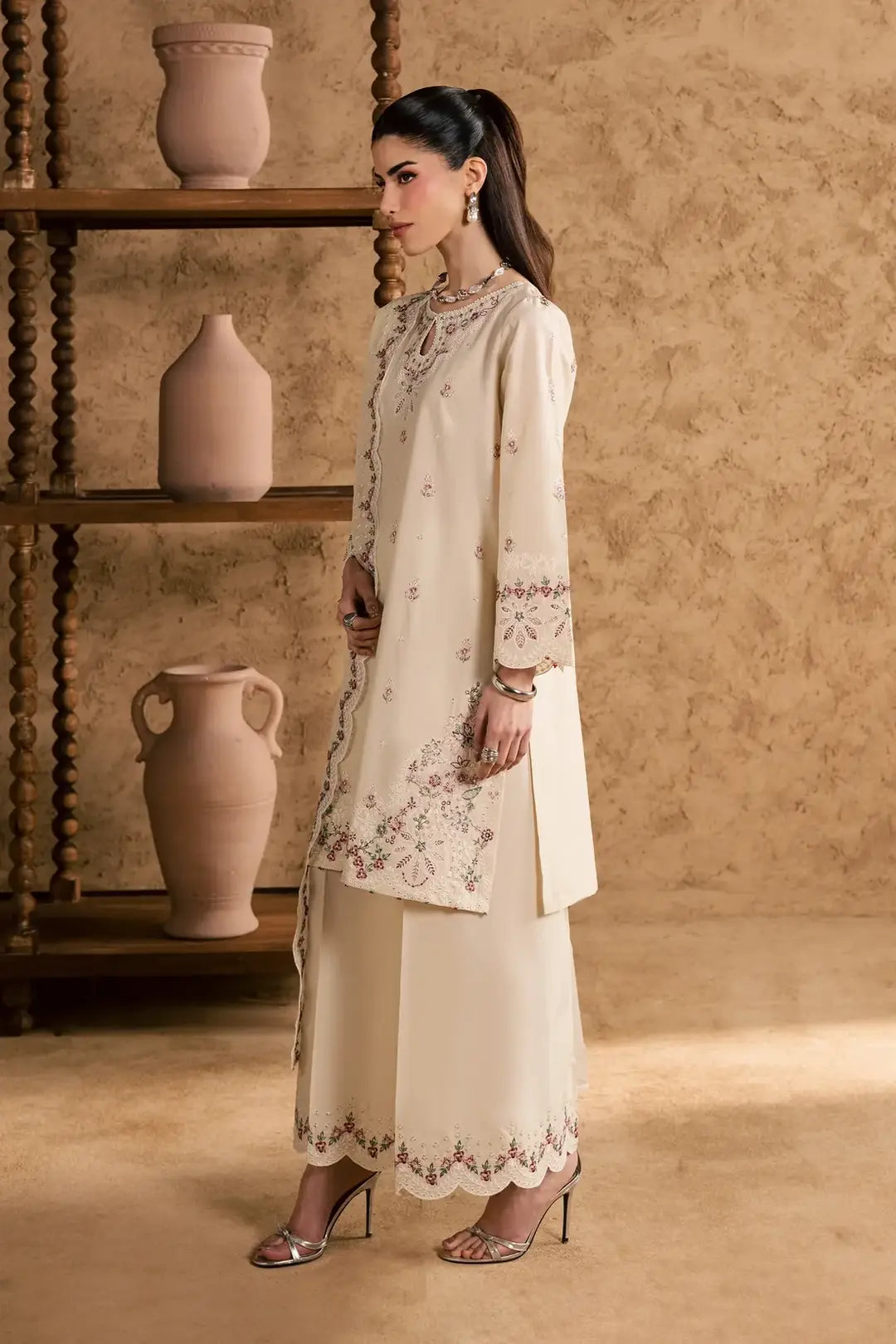 Women's Stitched Cotton Suit with Embroidery - 3 Pcs Set - image 3
