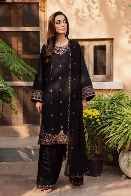 Stylish Black Cotton Embroidered Suit - 3 Pcs Set for Women - image 1