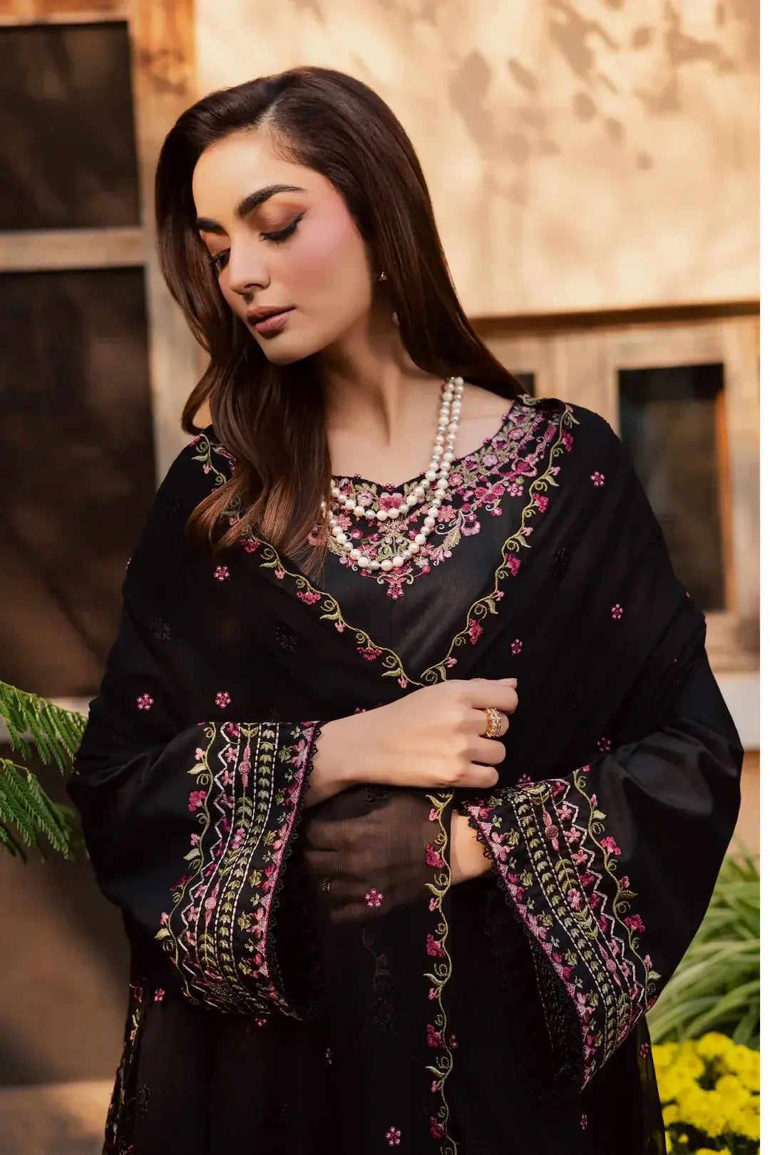 Stylish Black Cotton Embroidered Suit - 3 Pcs Set for Women - image 3