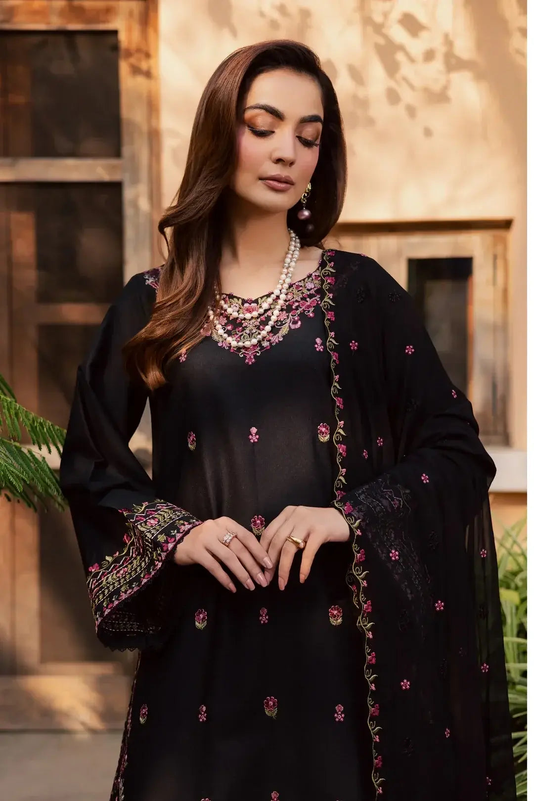 Stylish Black Cotton Embroidered Suit - 3 Pcs Set for Women - image 4