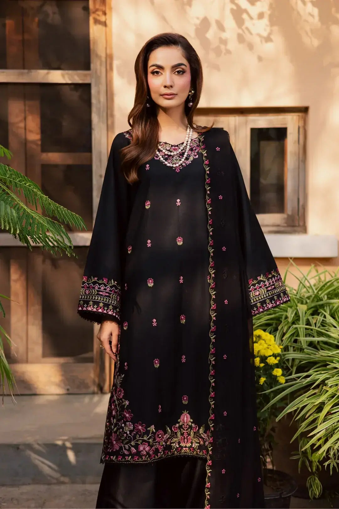 Stylish Black Cotton Embroidered Suit - 3 Pcs Set for Women - image 5