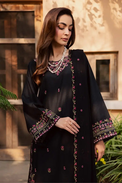 Stylish Black Cotton Embroidered Suit - 3 Pcs Set for Women - image 7