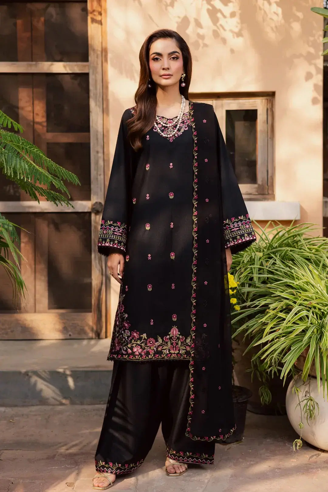 Stylish Black Cotton Embroidered Suit - 3 Pcs Set for Women - image 8