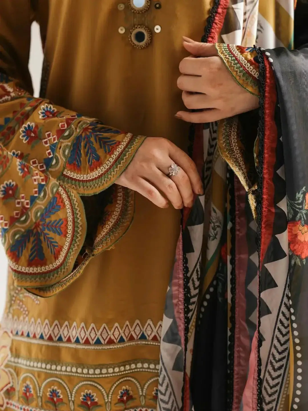 Stunning Mustard Suit with Embroidered Design - 3 Pcs Ensemble - image 2