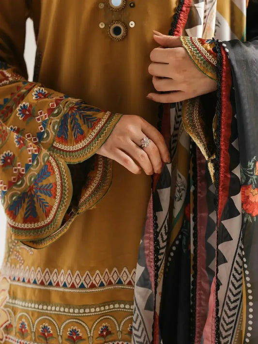 Stunning Mustard Suit with Embroidered Design - 3 Pcs Ensemble - image 2
