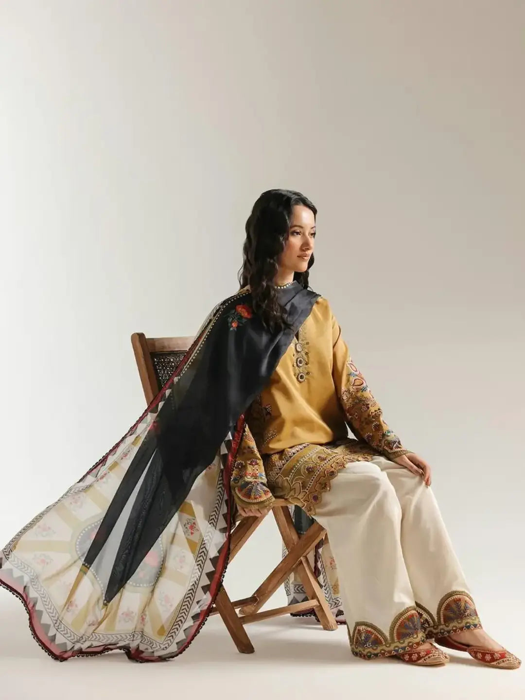 Stunning Mustard Suit with Embroidered Design - 3 Pcs Ensemble - image 6