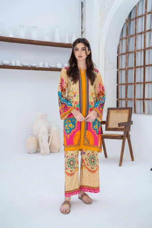 Trendy Women's Stitched Suit - 2 Pcs Printed Shirt and Trouser Set - image 1