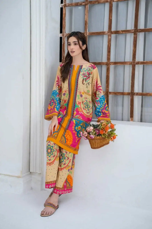 Trendy Women's Stitched Suit - 2 Pcs Printed Shirt and Trouser Set - image 2