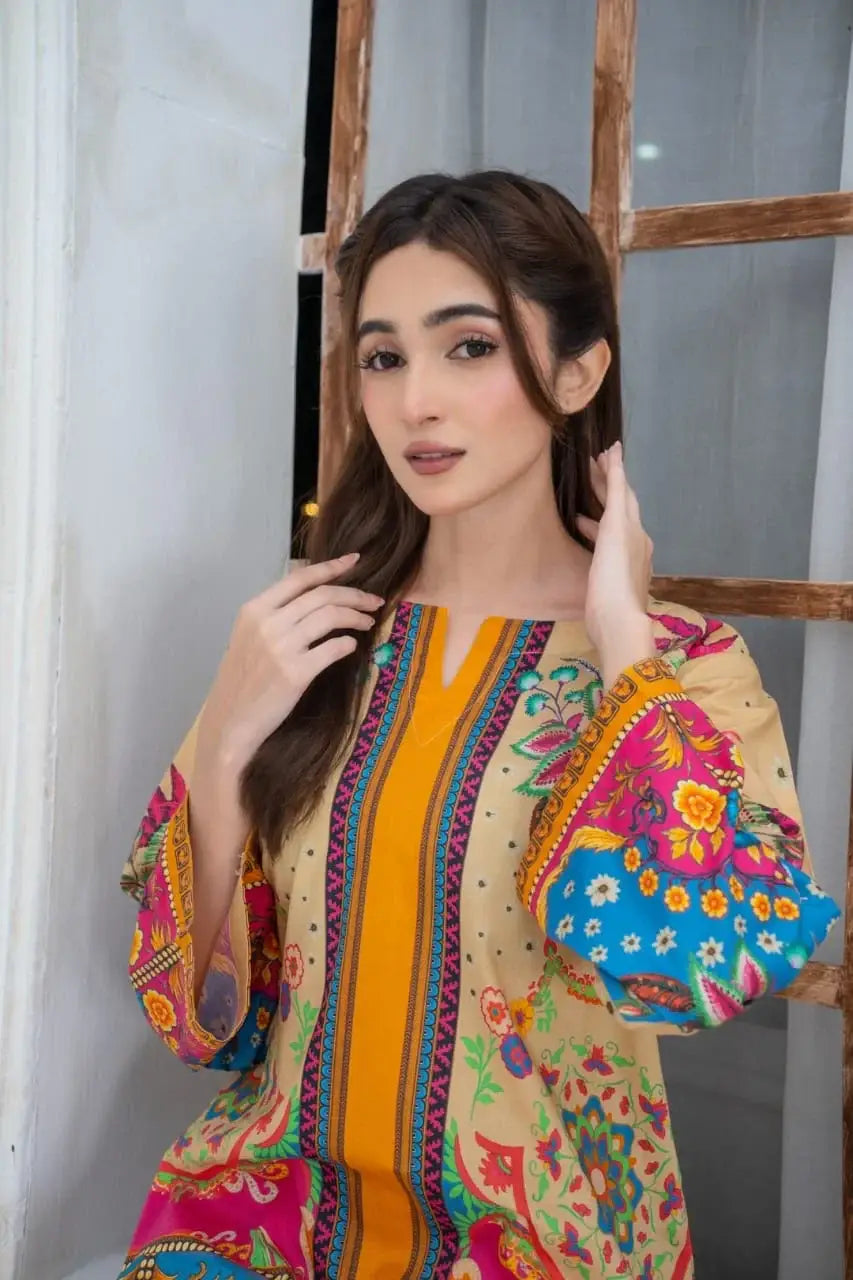 Trendy Women's Stitched Suit - 2 Pcs Printed Shirt and Trouser Set - image 3