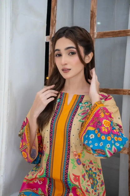 Trendy Women's Stitched Suit - 2 Pcs Printed Shirt and Trouser Set - image 3