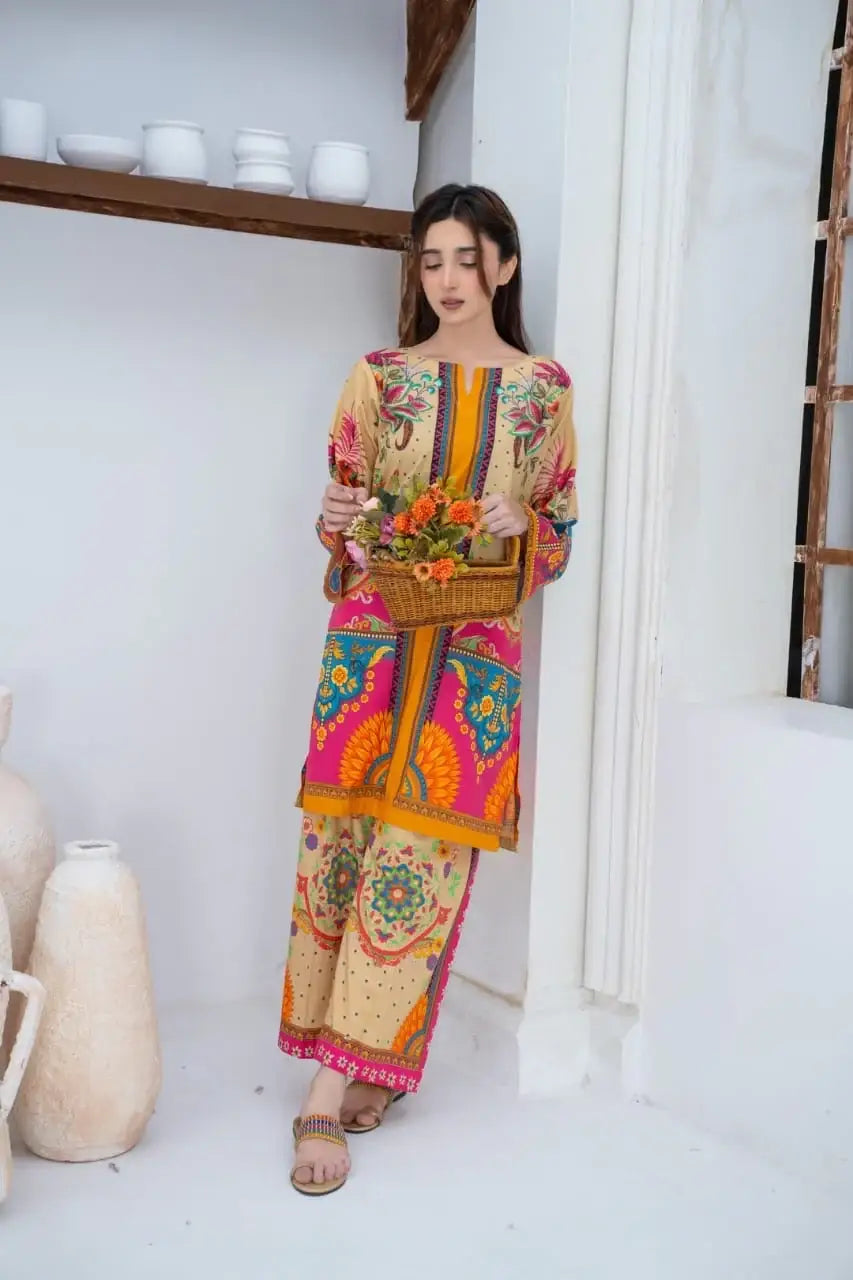 Trendy Women's Stitched Suit - 2 Pcs Printed Shirt and Trouser Set - image 5