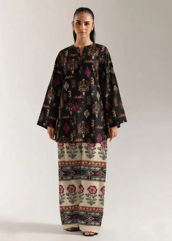 Stylish Printed Lawn Shirt and Trouser Set - 2 Pcs in Black - image 1